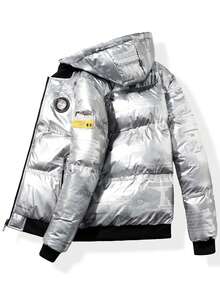 Manfinity Oversized Men's Letter Graphic Zip-Up Hooded  Jacket - Silver - View 2