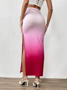 SHEIN Privé 漸層褶邊高衩側收褶半身裙 - 彩色 - 查看 2