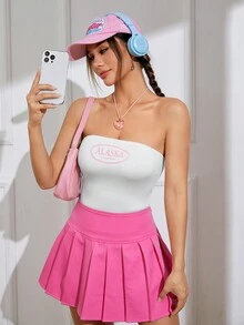 SHEIN EZwear Letter Graphic Tube Top - White - View 4