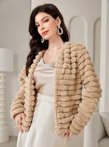 Modelyn 女士純色前開襟外套 - 杏色 - 查看 3