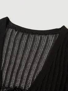 SHEIN MOD Women's Front Tie Longline Cardigan With Open Front - Black - View 6