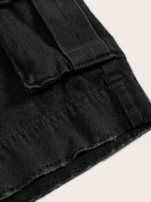 SHEIN EZwear Flap Pocket Side Bermuda Denim Shorts - Black - View 3