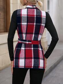 Chiquease Plaid Print Belted Vest Coat & Tee - Red - View 2