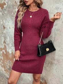 SHEIN Clasi Xoắn Dan Thả vai Đầm Áo len - trắng - Xem 4