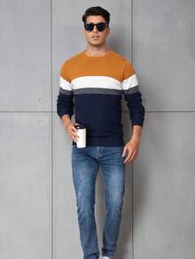 Men's Striped Sweater - Navy Blue - View 4