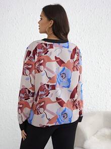 SHEIN Clasi 大碼印花缺口領拼接邊襯衫 - 淺粉色 - 查看 2