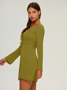 Váy dài tay, Quần áo nữ Thu/Đông - Màu xanh Ô liu - Xem 5