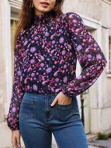 SHEIN Frenchy 燈籠袖佩斯利印花上衣 - 彩色 - 查看 3