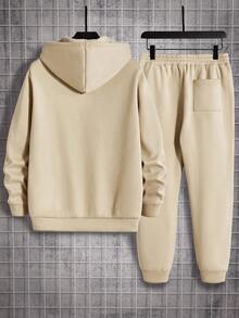 GENTILAND 男士口號及人物圖形束口連帽衛衣和運動長褲 - 白色 - 查看 2