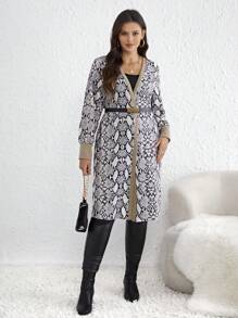 SHEIN Clasi 大碼蛇紋拼接邊開門襟外套 - 彩色 - 查看 1