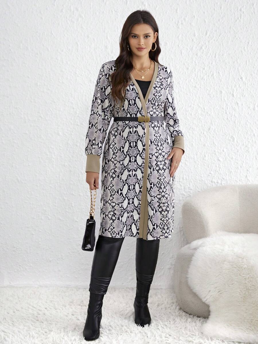 SHEIN Clasi 大碼蛇紋拼接邊開門襟外套 - 彩色 - 查看 1