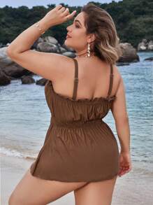 Swim Vcay Cộng với áo tắm xếp nếp trang trí diềm xếp nếp - màu nâu - Xem 2