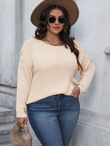 Calvaya Hơn Crisscross Tay Raglan Áo len - Màu be - Xem 5