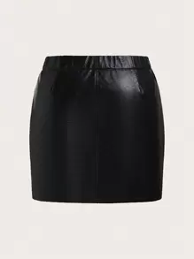 SHEIN EZwear Hơn Cao eo Da nhìn Váy - màu đen - Xem 2