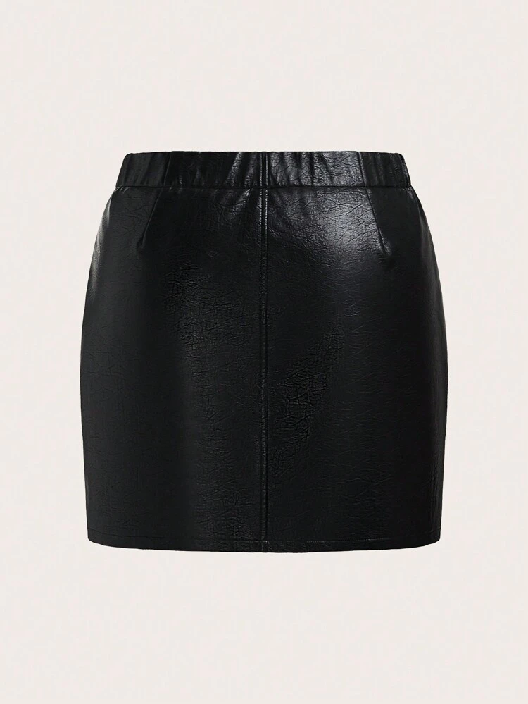 Plus High Waist Leather Look Skirt