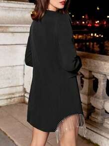 SHEIN Frenchy Rhinestone Fringe Trim Blazer Dress Formal Black Casual - Black - View 1