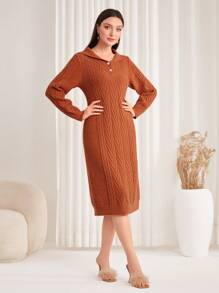 Seusyu Solid Sailor Collar Sweater Dress Fall Cloth For Women - Orange - View 3