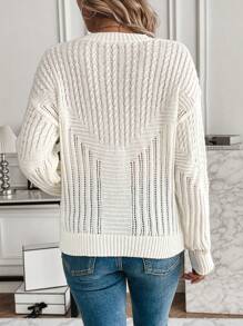 Chiquease Fringe Trim Drop Shoulder Sweater Knit Pullover Fall Winter Outfit
