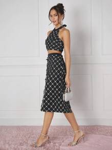 Enchnt Kim sa lấp lánh Halterneck Áo - màu đen - Xem 4