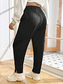 SHEIN Essnce Hơn Eo dây rút Viền chia cắt Quần - Màu Khaki - Xem 3