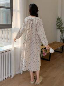 DAZY In hoa Ditsy Viền Lace tương phản Đầm ngủ - màu xanh lá - Xem 2