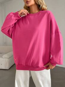 RueChic Slogan Graphic Drop Shoulder Sweatshirt - Coral Pink - View 2