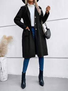 SHEIN LUNE Cổ áo Chi tiết Nút Thắt lưng áo - màu đen - Xem 2