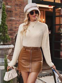 SHEIN Clasi Cổ giả Thả vai Áo len - Màu be - Xem 5