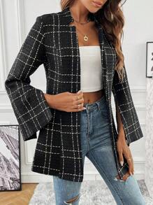 Chiquease Plaid Print Open Front Blazer Fall Cloth For Women