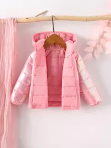 女婴全息拉链连帽棉服外套 - 粉色 - 查看 3