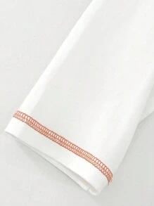 SHEIN EZwear 大碼骷髏&標語圖案頂針短款T恤 - 白色 - 查看 3