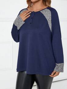 EMERY ROSE Plus T-shirt Taille Avec Demi-patte De Boutonnage Et Panneaux Contrastants