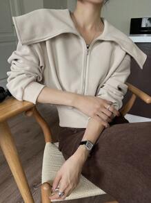 Dazy Star Women'S Zipper Front Drop Shoulder Jacket,Fall Clothes - Beige - View 5