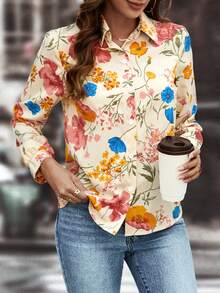 SHEIN LUNE In hoa Nút phía trước Áo sơ mi - Nhiều màu - Xem 3
