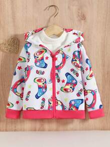 SHEIN Kleines Mädchen Jacke mit All Over Print Reißverschluss, Thermal Futter, Kapuze, ohne Pullover