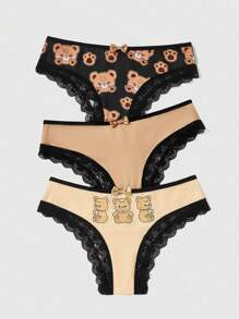 ROMWE Kawaii 3pcs Bowknot & Lace Detail Panties - Multicolor - View 1