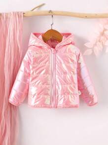 女婴全息拉链连帽棉服外套 - 粉色 - 查看 1