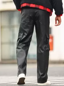 Manfinity Homme Men Flap Pocket Side Drawstring Waist Cargo Jeans - Black - View 2