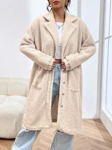 SHEIN EZwear Dual Pocket Drop Shoulder Fleece Coat