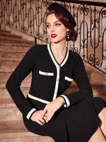 SHEIN DECDS 復古優雅經典女式針織外套 - 黑與白 - 查看 3