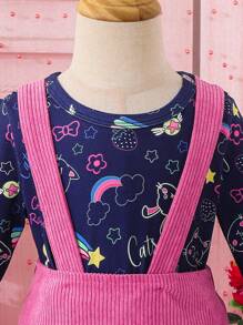 嬰兒女寶寶可愛的彩虹和雲朵印花上衣和灯芯絨兩層連身裙,適用於秋冬 - 彩色 - 查看 5