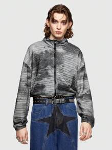 ROMWE MEN Grunge Punk Nam Nhuộm buộc Đứng cổ áo Áo khoác - Màu xám đen - Xem 6