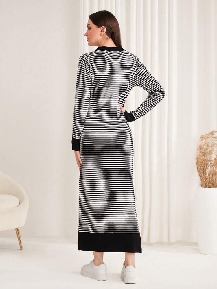 Women's Striped Sweater Dress With Split Hem Fall Cloth For Women