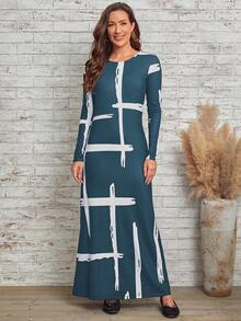 EMERY ROSE 圖案印花a字型連衣裙 - 水鴨藍 - 查看 3