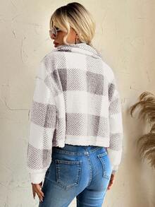 SHEIN LUNE Buffalo Plaid Print Drop Shoulder Flannel Jacket - Multicolor - View 2