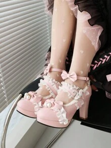 女士高跟洛麗塔瑪莉珍鞋,冬季款 - 粉色 - 查看 1