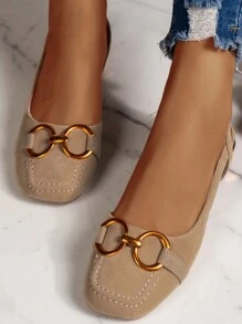 2025 Autumn Women's Flat Shoes,Women's Backless Strap Sandals Spring And Summer New Fashion Metal Buckle Low Chunky Heel Square Toe Shoes - Khaki - View 7