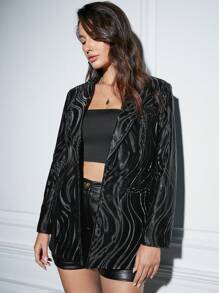 Chiquease Wave Pattern Lapel Blazer Jacket Fall Cloth For Women - Black - View 5