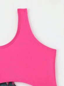 SHEIN Young Girl One-Piece Swimwear With Tropical Printed And Cover-Up Set Matching Set - Multicolor - View 3