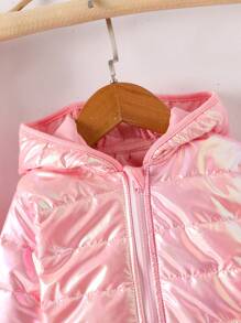 女婴全息拉链连帽棉服外套 - 粉色 - 查看 4